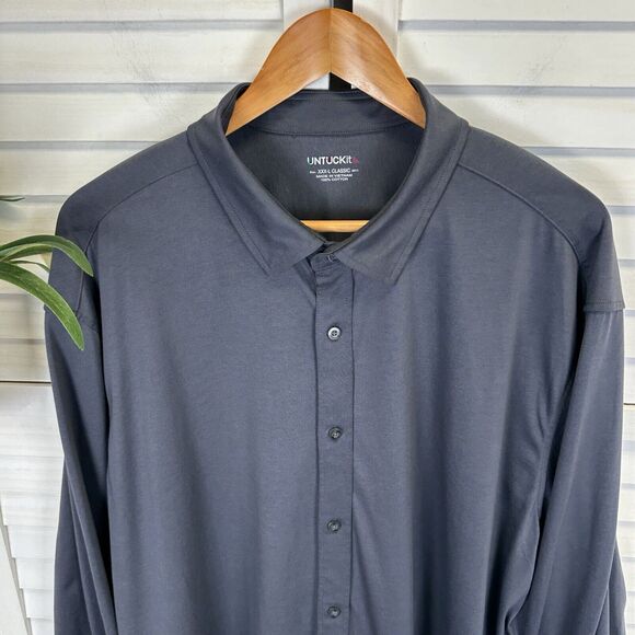 UNTUCKit Gray Huber Shirt Casual Jersey Knit Classic Button Front Mens Size XXXL - Picture 2 of 9